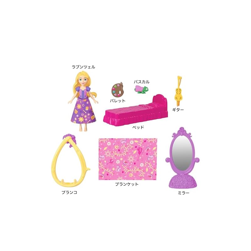 Mattel Disney Princess Рапунцель и башня (Складываемая серия «Замок»! Мини-кукла) Кукольный домик для переодевания, набор для ролевых игр с 1 мини-куклой, возраст