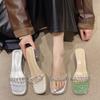 Fish Mouth Transparent Sandals Women's High Heels Fine Heel Rhinester Fairy Wind 2024 New Summer High Heels Slippers