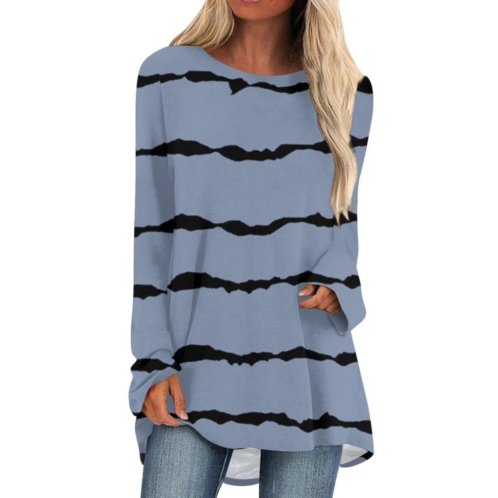 Женская осенне-зимняя повседневная длинная свободная футболка с длинными рукавами и круглым вырезом