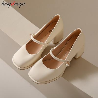 Модные туфли Мэри Джейн Женские 2024 Новые Весенние Толстый Каблук Высокий Каблук Элегантные Сексуальные Ремешки на щиколотке Вечерние Платье туфли-лодочки Платформа Женская обувь