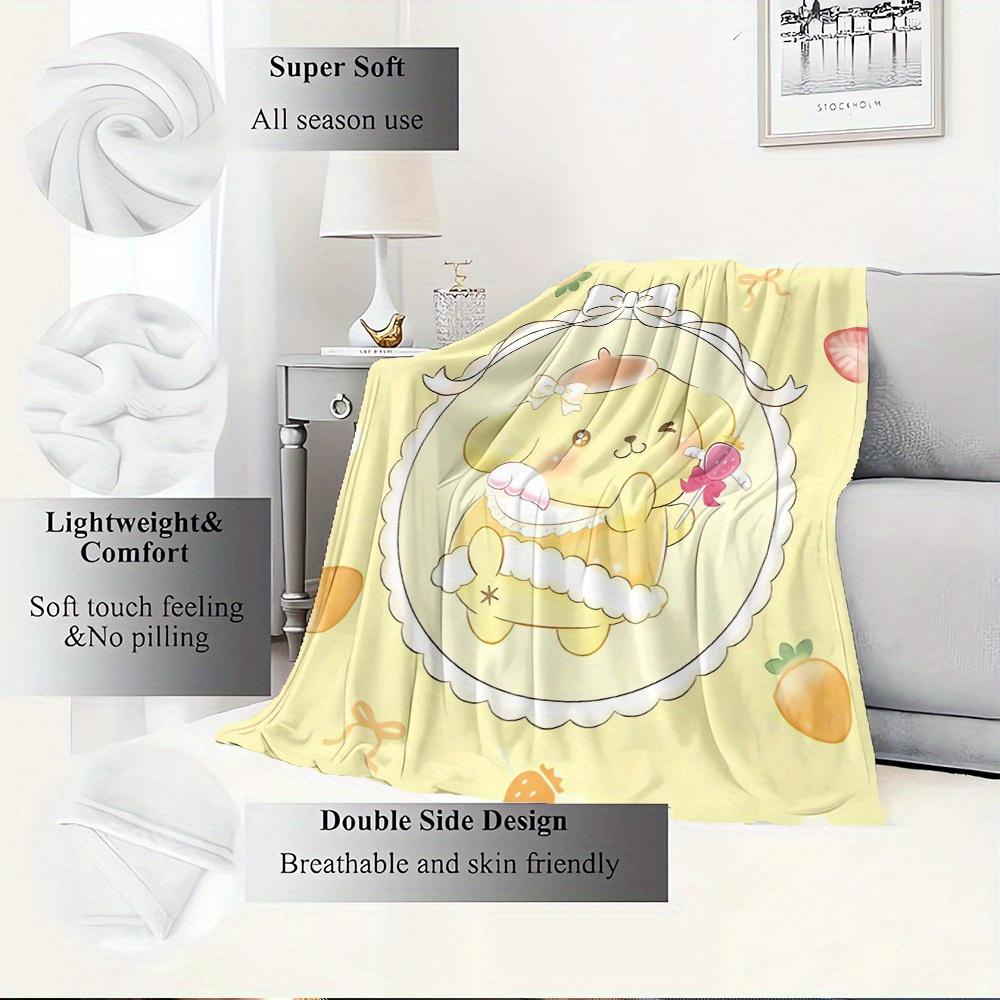 1pc Cute, Pom Pom Purin, KawaiiDigital Print Flannel Throw Blanket, Super Soft Plush Fleece Bedspread, Multipurpose All-Season Hypoallergeni