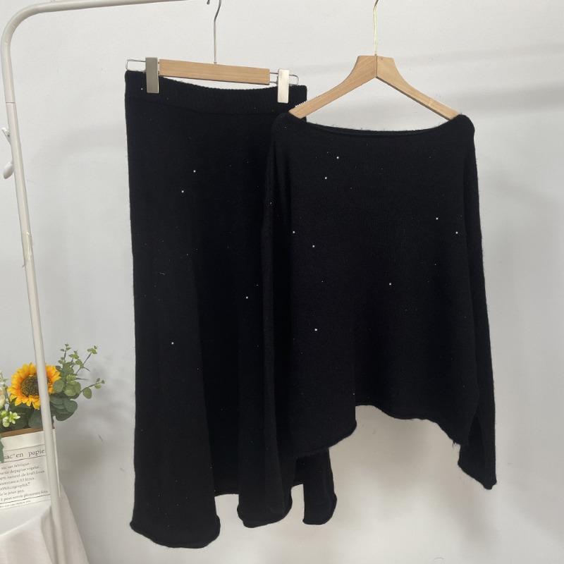 Женский комплект свободного покроя с круглым вырезом и юбкой-рыбьим хвостом в осенне-зимнем стиле