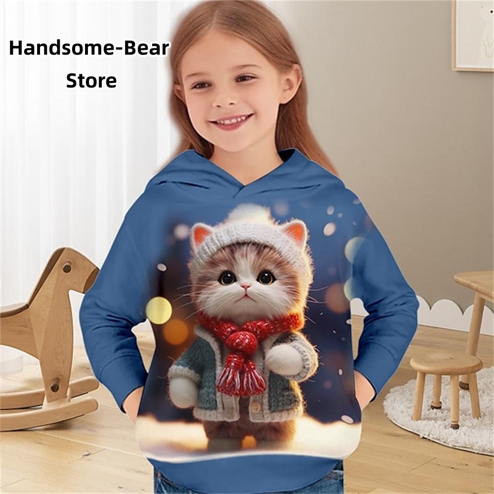 Толстовка с капюшоном с 3D-принтом для девочек, длинный рукав, детская одежда, модные костюмы для девочек, топ от 2 до 12 лет