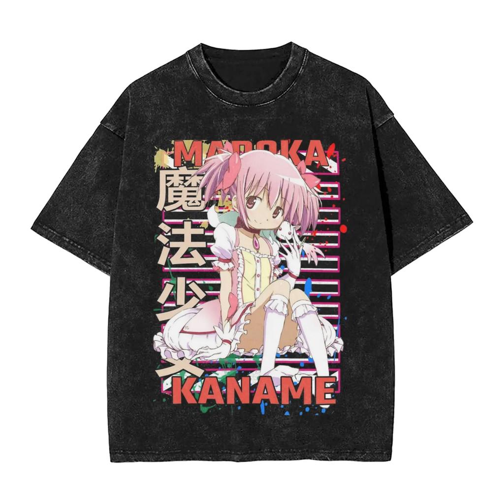 Hot Mahou Shoujo Homura Akemi Graphic Print Vintage Washed Tshirt Men Women Cotton Streetwear Fashion Oversized Casual New Tee