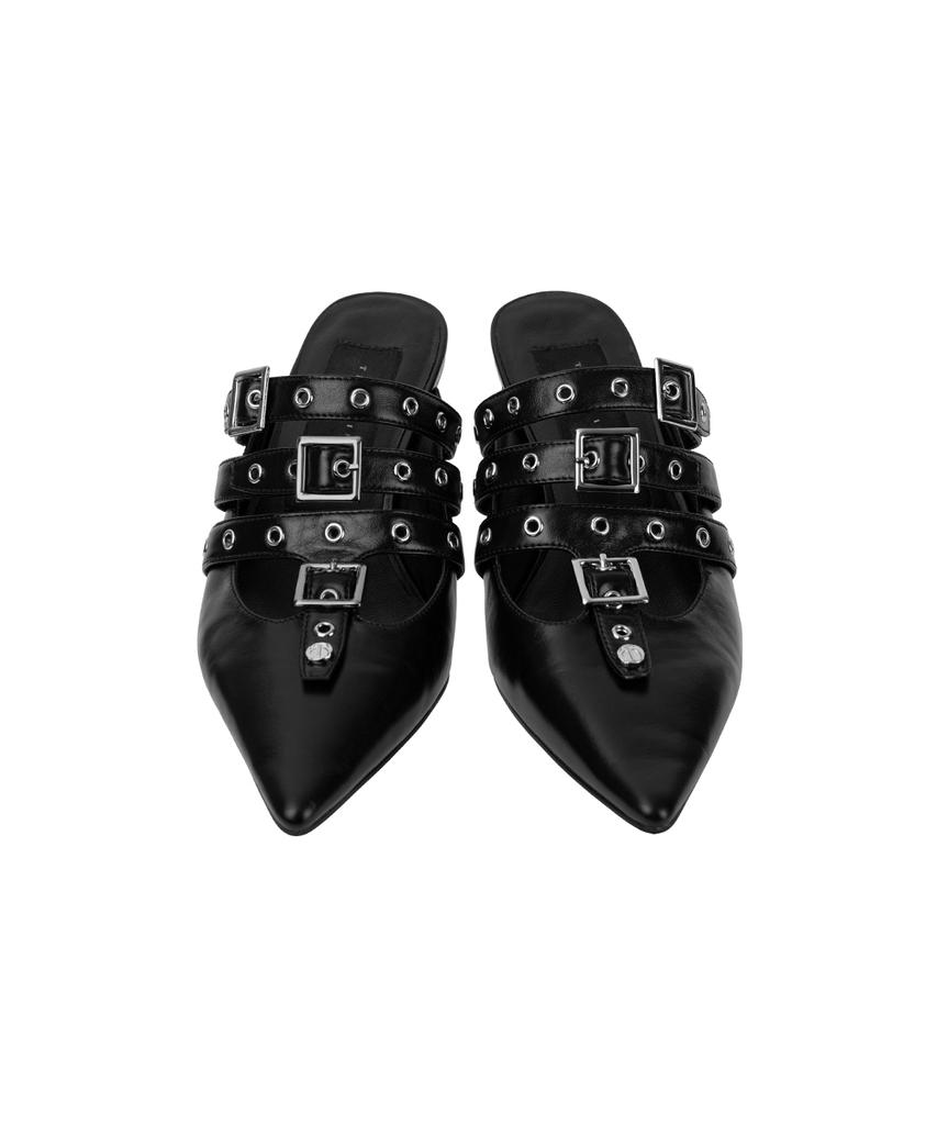 Treemingbird Eyelet Buckle Mules [ Black ]
