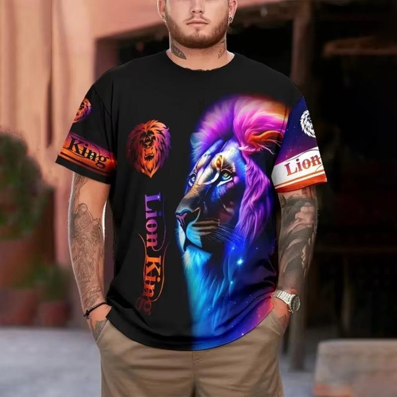 Men‘S T Shirt Plus Size Men's 3d Tiger Graphic Print T-Shirt Vintage Style Short Sleeve Tees For Males Loose Oversized Tees