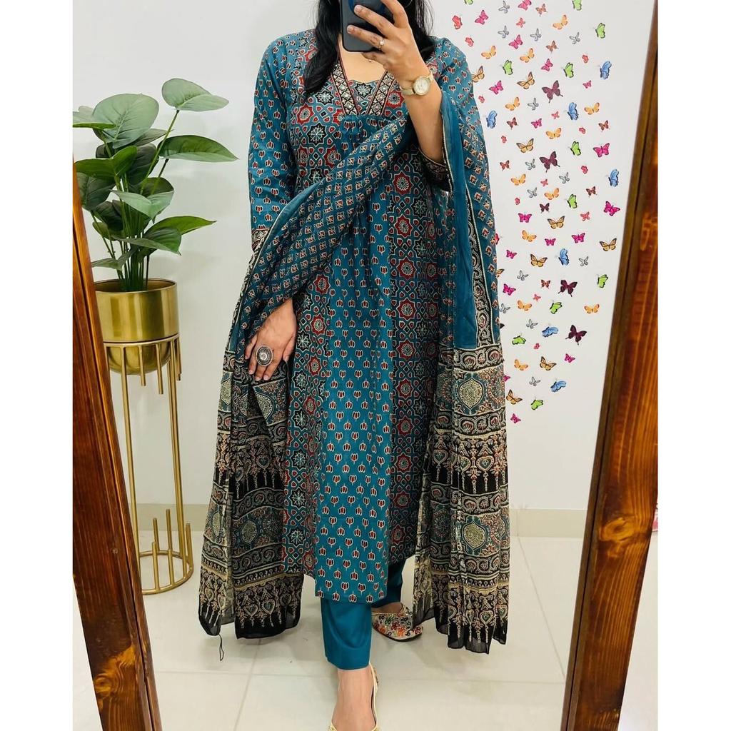 Women Bollywood A-line Kurta Pant Dupatta Set Party Wear Top Tunic Kurti Dress SC-2207a