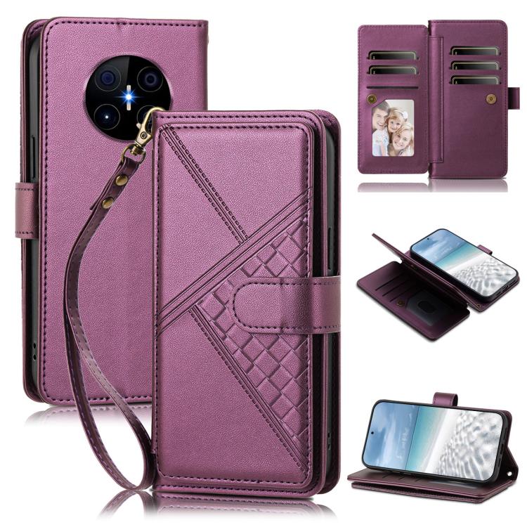 Embossed Secure Clasp 9-Card Slot Vegan Leather Phone Case with Wrist Strap