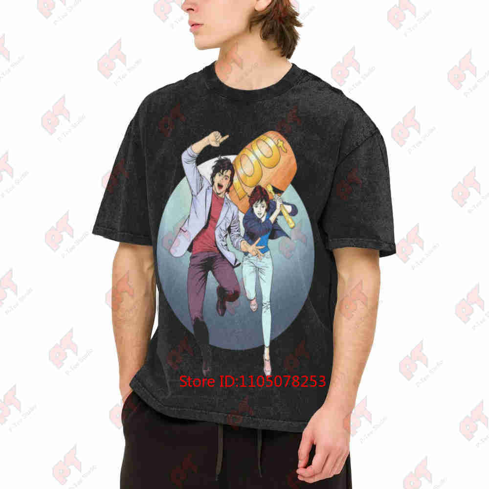 Vibrant Anime Character Playful Design Vintage Washed Tee Pure Cotton T-Shirt