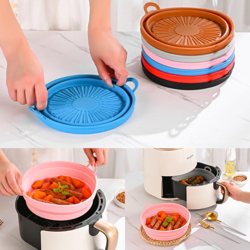 Silicone Air Fryers Oven Baking Tray Pizza Fried Chicken Airfryer Silicone Basket Reusable Airfryer Pan Liner Accessories