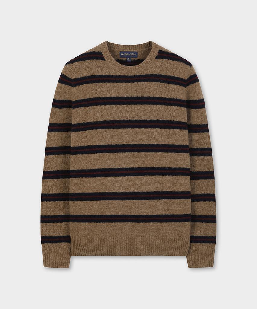 BROOKS BROTHERS Lambswool Belted Jersey Striped Sweater (Brown) (Bbwrmm38824Ew)