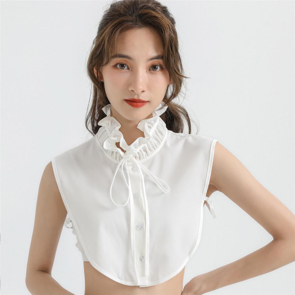 Korean Stand Bowknots Shirt Fake Collar Ruffle Edge Strap High Collar Autumn Sweater Blouse Tops Derachable Tie Collars