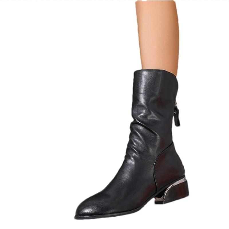Мода женские остроносые ботинки челси туфли на плоской подошве до середины голени сексуальная зимняя мода 2024 новая повседневная обувь для вечеринок и прогулок тренд Mujer Zapatos