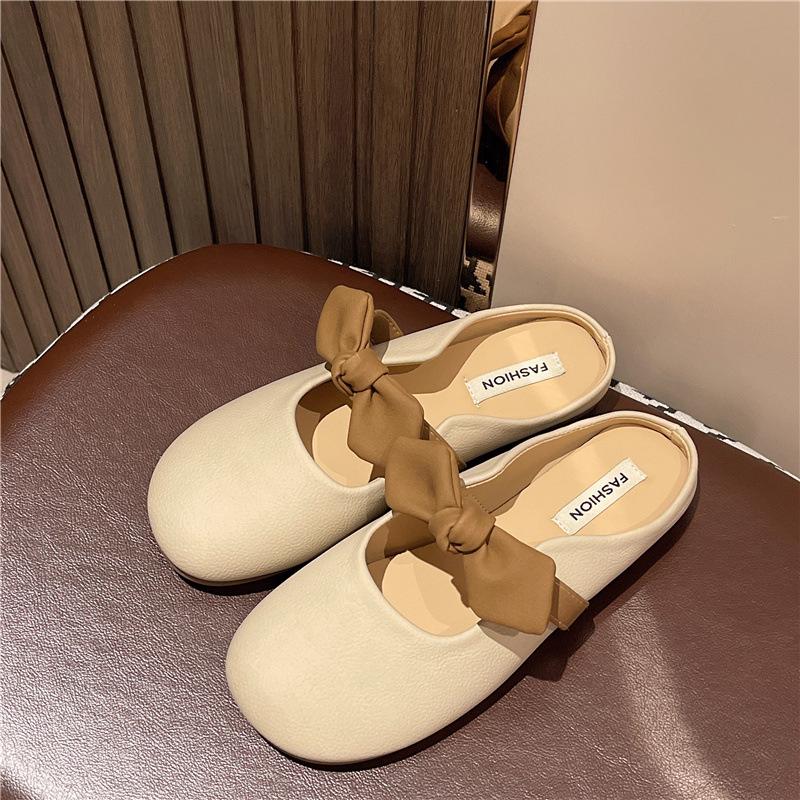 Бантик сумка голова тапочки-полусапожки женские носят новые летние мягкие на плоской подошве для выхода на улицу прохладные тапочки