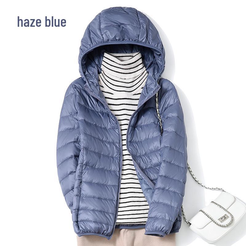 2023 Women's Lightweight Hooded Down Jacket - Slim Fit, Plus Sizes, Autumn/Winter, White Duck Down.