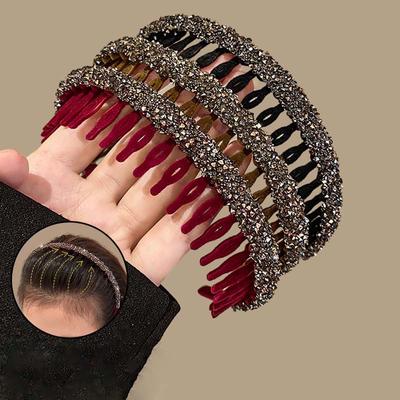 Модные обручи для волос с флокирующейся рамкой и стразами для женщин и дам, однотонные зубчатые нескользящие повязки на голову, аксессуары для волос