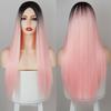 Длинный прямой Ombre розовый синтетический парик, парики для косплея для черно-белых женщин, красочные волокна, парики из волос, высокая температура