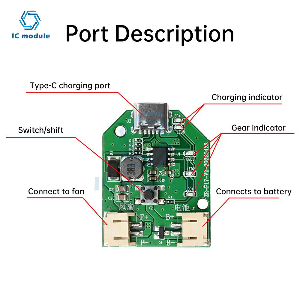 Плата управления для портативного USB-вентилятора Type-C, 9В, трехскоростная, бесступенчатая регулировка скорости, зарядка