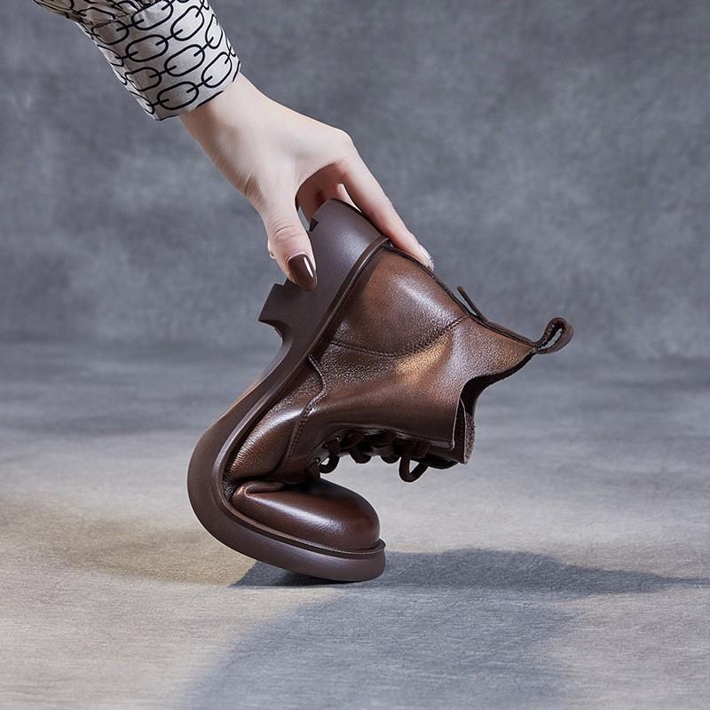 Johnature Женская обувь. Короткие ботинки из натуральной кожи. Повседневные однотонные универсальные ботинки на шнуровке.