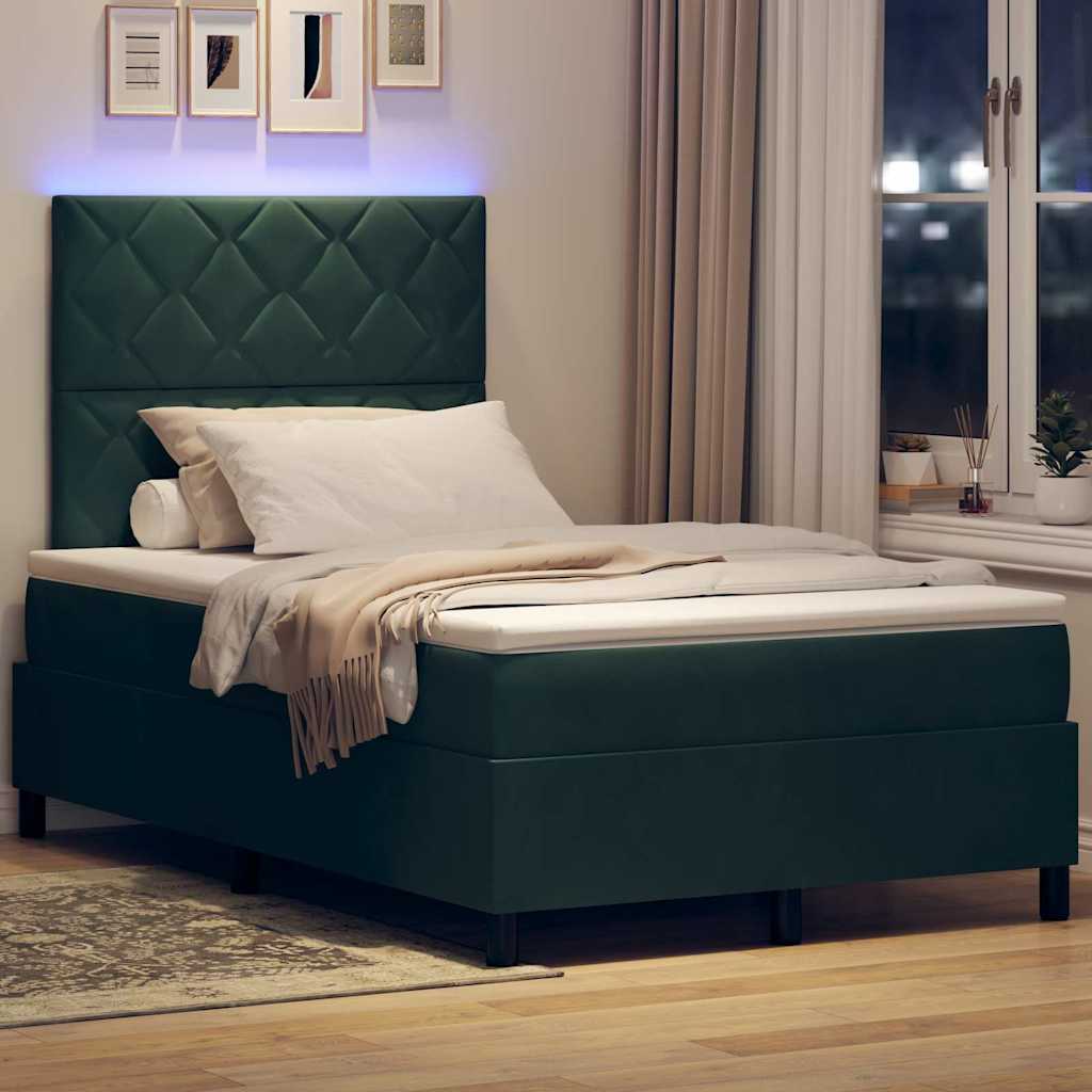 LED Box Spring Bed with Mattress Dark Green 120 x 190 cm Velvet