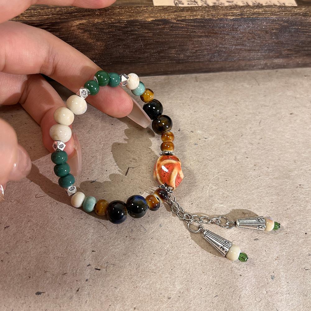 JMXD-двойное кольцо керамический браслет с бусинами новый китайский дзен национальный стиль браслет антикварный премиум эластичная веревка ювелирные изделия