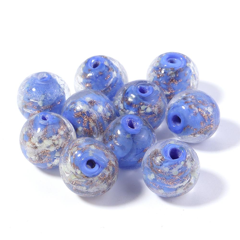 10 шт. 8/10/12 мм Золотые Песочные Стеклянные Бусины Разноцветные Lampwork Бусины Круглые Рассыпные Разделители Для Изготовления Украшений DIY Браслета Ожерелья