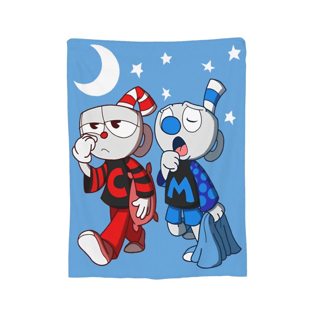 Cartoon Cuphead and Mugman Game Blankets Flannel Summer Multifunction Lightweight Throw Blanket for Home Couch Bedspread