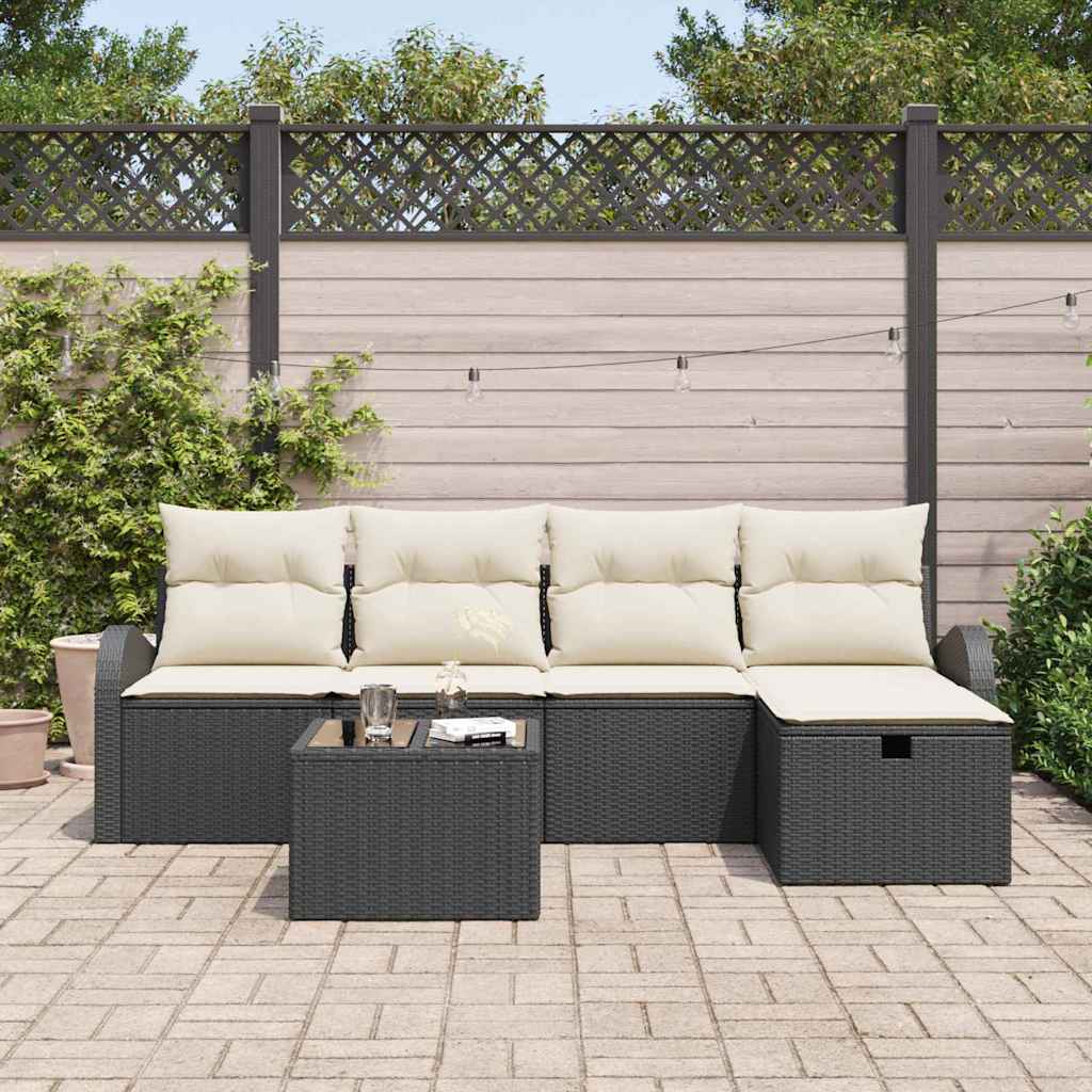 Garden Sofa Set with Cushions 6 pcs Black Poly Rattan