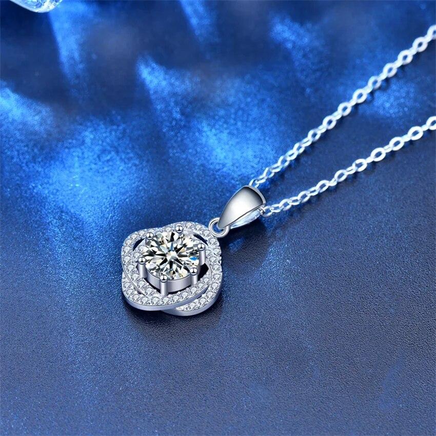 S925 Silver New Fashion Rose Clavicle Necklace Female Round Shape Moissanite Pendant Simple Women Valentine's Day