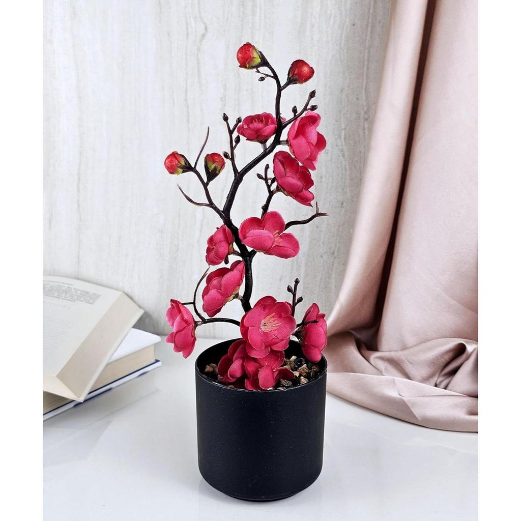 New 1 Pcs Artificial Cherry Blossom Bonsai Tree with Wooden Pot for Home Decor, Living Room