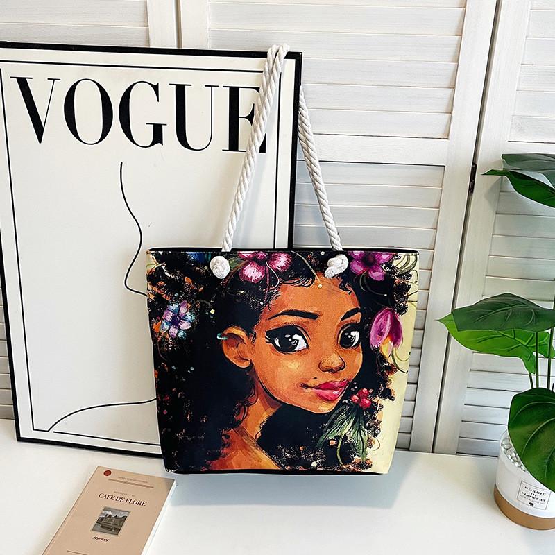 Canvas Tote Bag For Women With Creative Print And Spliced Design For Casual Travel