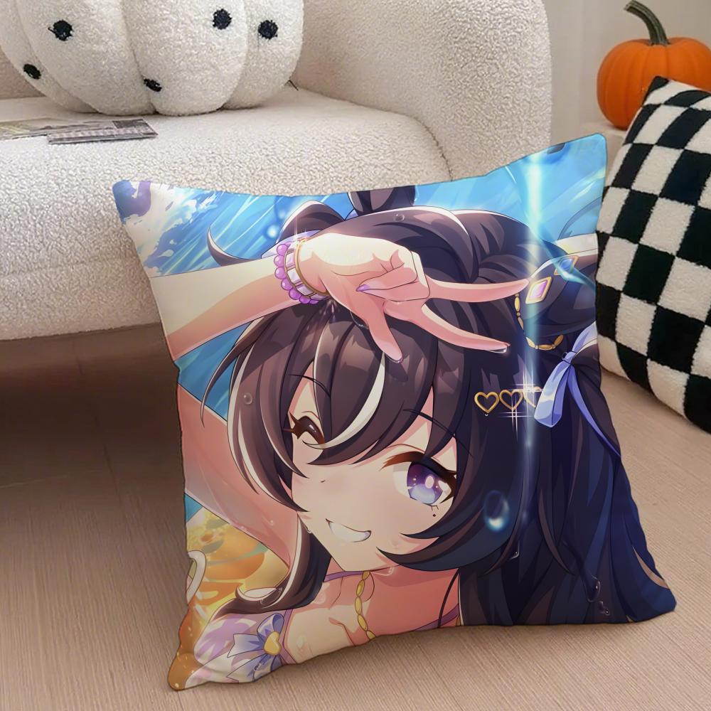 Cheerful  Anime UUmamusume Pretty Derby Cushion Cover Throw Pillow Cover Hidden Button Durable Polyester Chair Cushion