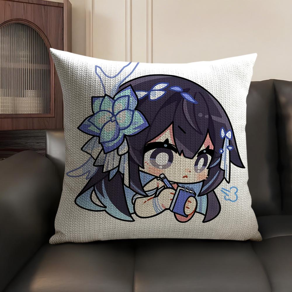 Anime Game Honkai Impact Cushion Cover Natural Linen Organic Fabric DoubleSided Printing Sofa Home Decor Gift Pillow Case