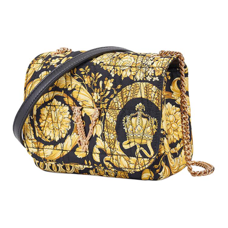 Versace V Quilted Baroque Print Magnetic Flap Fabric Shoulder Crossbody Bag Women bags Multicolor DBFH821-1A04300-5B02V