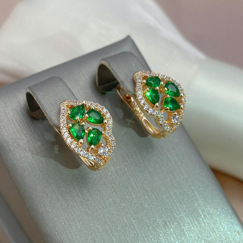Женские серьги-гвоздики Kinel Lucky Clover с зеленым цирконом, розовое золото