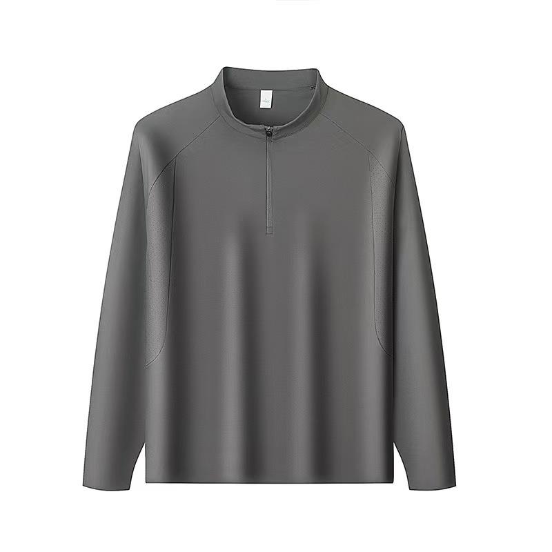 STORN Fashion Half Zipper Stand Collar Short Sleeve Men's T-shirt New Solid Color Luxury Summer Ice Silk Breathable Sports Casual Top