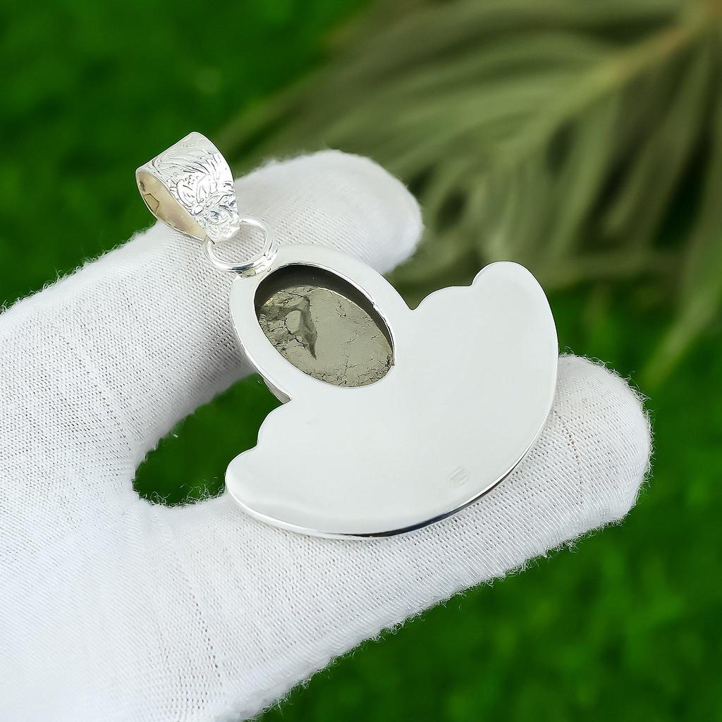 925 Sterling Silver Natural Pyrite Bezel Solar Chakra Elegant Pendant Jewelry