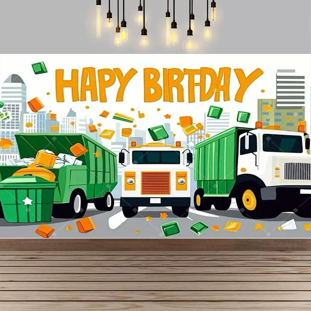 Recycling bin garbage truck theme party decoration background garbage bin children's birthday party banner photography Backdrop