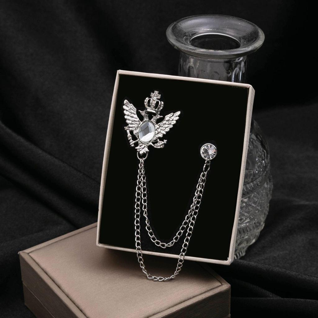 Европейская и американская мода Двухслойная цепочная брошь - Дизайн в стиле британского двора с крестом и нотой для мужчин