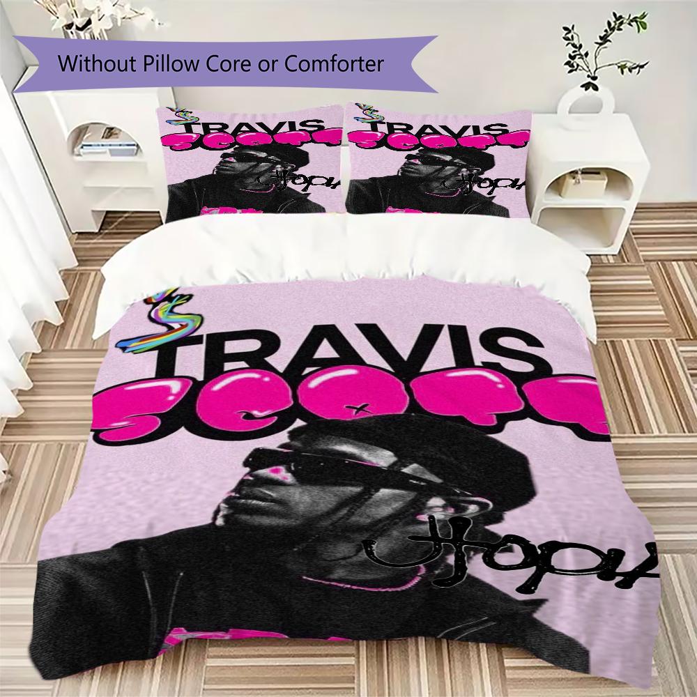Travis Scott Pattern Bedding uilt Set uilt Cover Pillowcase Home Decoration Birthday Gift (1 * duvet cover + 2 * pillowcase without core)