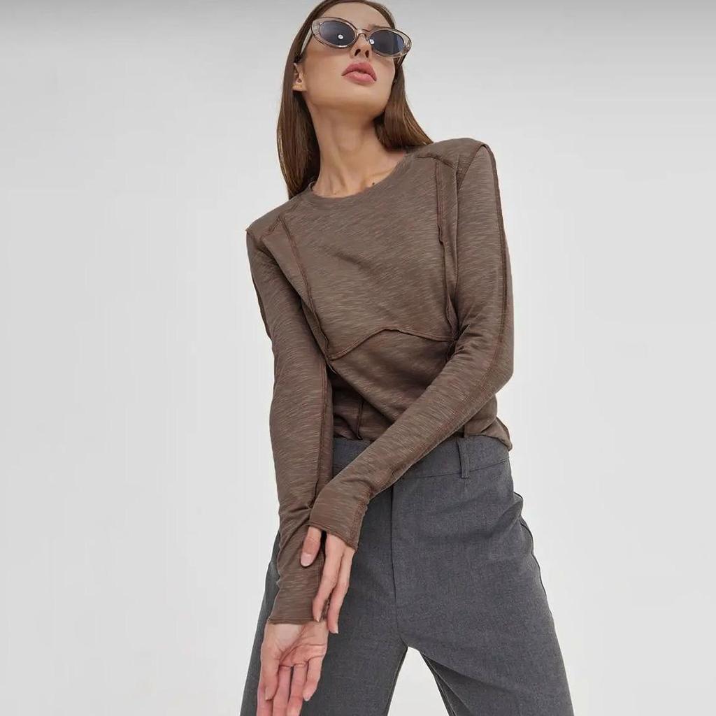 Летняя женская футболка с длинным рукавом и круглым вырезом с принтом