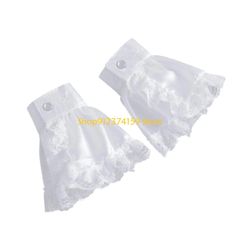 G5AE Victorian Colonial Jabot Set Ruffled Lace Necktie Collar with Wrist Cuffs Set