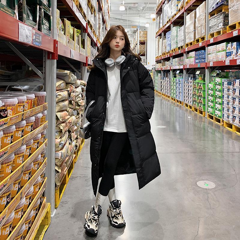 Зимняя новая свободная куртка с капюшоном на хлопковой подкладке, женская удлиненная до колена, утолщенная куртка-пальто на хлопковой подкладке.