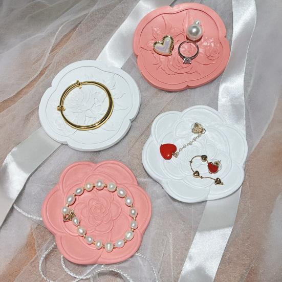 Decorative Camellia Jewelry Tray Decorative Resin Organizer Small Trinket Dish for Earrings Rings Necklaces