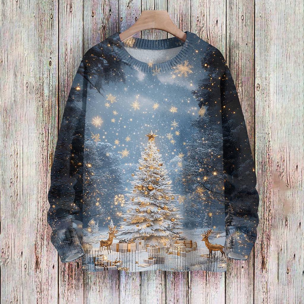 Рождественские толстовки для женщин Вязаный свитер Милая рубашка Осенний свитер с круглым вырезом Топы