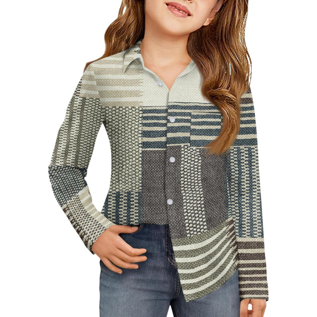 Рубашка на пуговицах для девочек - Блузка-платье с длинным рукавом