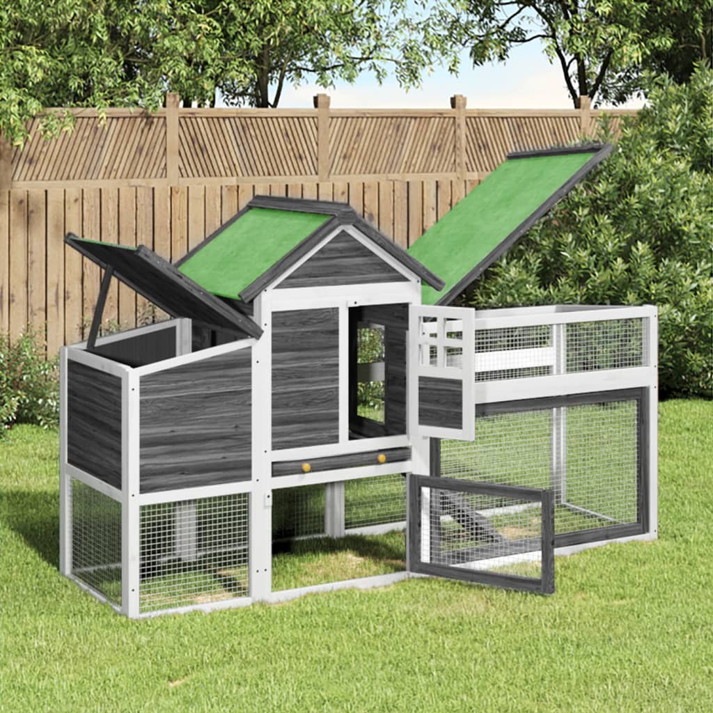 Chicken Coop Gray 186.5 x 58.5 x 113 cm Solid Pine Wood