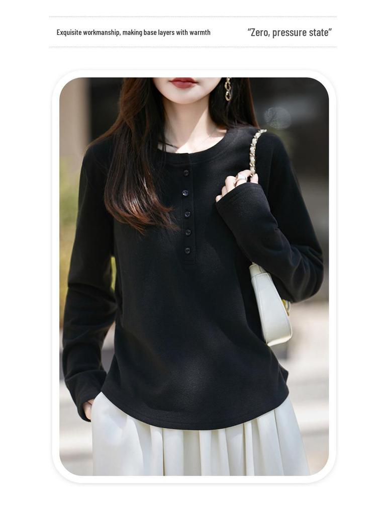 Женский трикотажный топ с длинными рукавами и плиссировкой высокого класса - Круглый вырез, Модный и удобный для осени/зимы