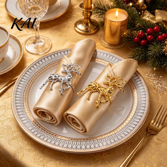 Daily Home Dining Accessories Christmas Deer Napkin Ring, Faceted Metal Elk Holder, Reusable Formal Dinner Table Decor Ring for Xmas Holiday