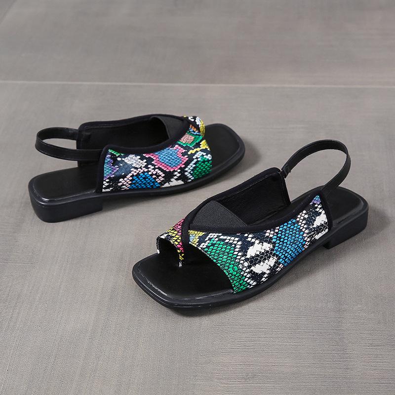 Plus Size Flat Sandals Women 2024 New Set Toe Square Head Casual Roman Sandals